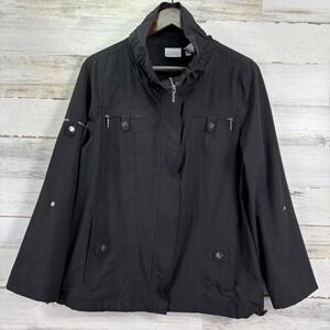 Zenergy by CHICOS Black Utility Full Zip Roll Tab Jacket Womens Size 1/US M‎
